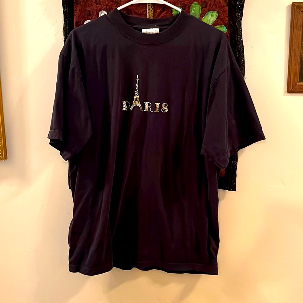 Women’s Short Sleeved T-Shirt, Black, Bling Goal, “Paris” Eiffel Tower, Energy